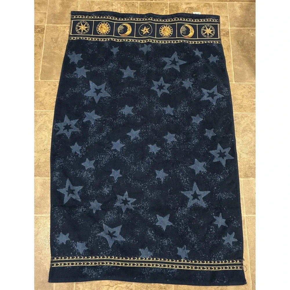 Vtg 90s Springmaid Celestial Bath Towel Navy Blue Sun Moon Stars Y2K Whimsigoth